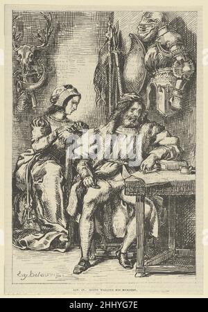 Goetz von Berlichingen schreibt seine Memoiren nach 1845 nach Eugène Delacroix Französisch nach einer Szene in Goethes Stück (1773 auf Deutsch erschienen; Und Französisch im Jahr 1823), die die Geschichte des Lebens eines deutschen Ritters (1480-1562) erzählt, der für die Wiedererlangung der Privilegien freier Ritter kämpfte, die von Kaiser Maximilian I. im Jahr 1495 aufgehoben wurden. Goetz von Berlichingen schreibt seine Memoiren 337379 Stockfoto