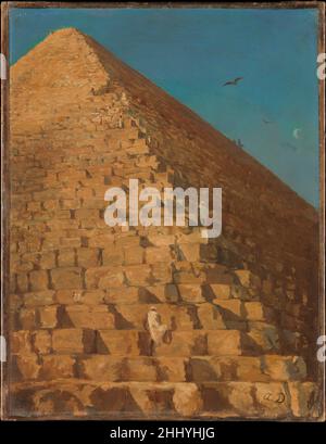 Die große Pyramide, Gizeh 1830 oder später Adrien Dauzats Dauzats reiste 1830 mit einer französischen diplomatischen Mission nach Ägypten und malte kurz nach seiner Rückkehr nach Paris diese eindrucksvolle Ansicht der Großen Pyramide. In seinem schriftlichen Bericht über die Reise (Quinze jours au Sinaï, 1839, Co-Autor mit Alexandre Dumas) bewunderte der Künstler die 'echsenartige' körperliche Geschicklichkeit, die erforderlich ist, um über die massiven Steinblöcke des antiken Denkmals zu klettern, um den Gipfel zu erreichen. Die Große Pyramide, Gizeh 441357 Stockfoto