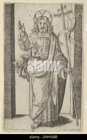 Christus, rechte Hand in der Geste des Segens erhoben, aus der Serie 'Piccoli Santi' (kleine Heilige) ca. 1500–1527 Marcantonio Raimondi Italienisch. Christus, die rechte Hand erhoben in der Geste des Segens, aus der Serie 'Piccoli Santi' (kleine Heilige) 342543 Stockfoto