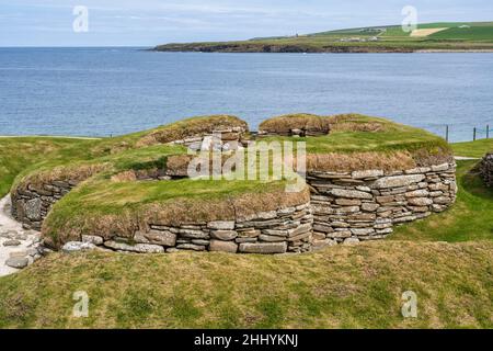 Neolithische Siedlung von Skara Brae neben der Bay of Skaill in der Nähe von Sandwick auf dem Festland Orkney in Schottland Stockfoto