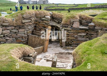 Neolithische Siedlung von Skara Brae neben der Bay of Skaill in der Nähe von Sandwick auf dem Festland Orkney in Schottland Stockfoto