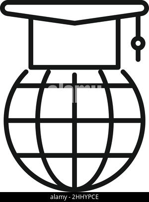 Vektor der Symbolumrisse für globale Online-Studien. Schulkurs Stock Vektor