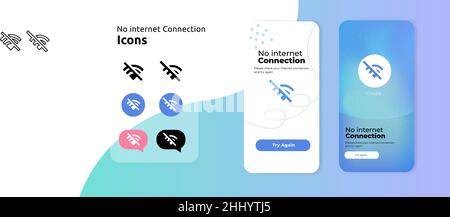 Wireless Wi-Fi-Symbole, Bildschirmkonzept für mobile Apps, Designvorlage, keine Internetverbindung Stock Vektor