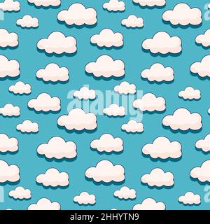 Nahtloses Muster mit Cartoon-Wolken und ihren Schatten im Stil der Comics der 70s Stock Vektor