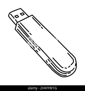 USB-Flash-Disk Teil von Electronic for Office Device Handgezeichnete Icon Set Vector. Stock Vektor