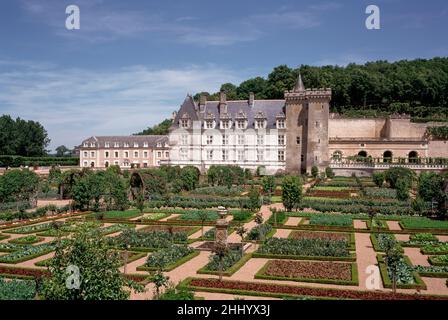 Villandry, Schloß, Château de Villandry, Gemüsegarten und Schloß Stockfoto