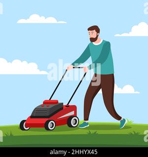 Handgezeichnetes Rasenmähen Illustration Vektor Illustration. Stock Vektor