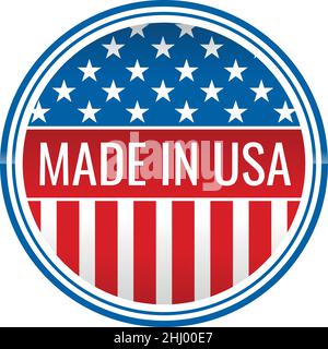 Hergestellt in USA Emblem. Rundes Logo mit amerikanischer Flagge Stock Vektor