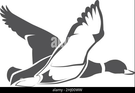 Symbol für fliegende Ente. Flug mit Wildvögeln. Wunderschöne Stockente Stock Vektor