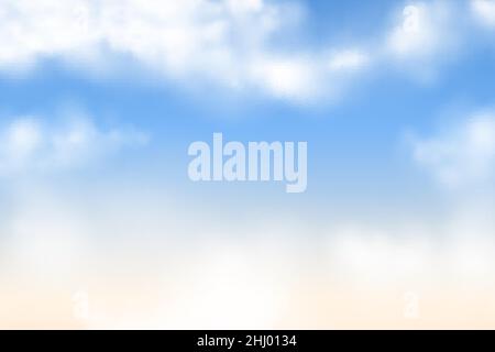 Realistischer blauer Himmel Hintergrund. Flauschige Wolken Rahmen Vektorgrafik. Abstrakter Naturhintergrund Stock Vektor