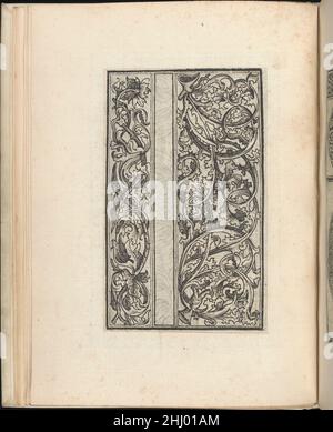 Esemplario di lavori, Seite 4 (verso) August 1529 Nicolò Zoppino Italienisch Herausgegeben von Nicolo Zoppino, Italienisch, aktiv 16th Jahrhundert, Venedig.von oben nach unten, und von links nach rechts:Design bestehend aus 3 vertikalen Bändern: Zweige mit Blumen und Blättern, dünne leere Band, und breitere Band mit größeren Zweigen und Blättern.. Esemplario di lavori, Seite 4 (verso) 658726 Stockfoto