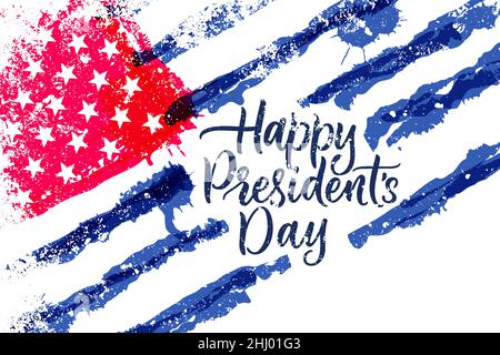 Happy Presidents Day Handgezeichnete Kalligraphie-Schriftzüge auf Aquarell-USA-Flagge-Hintergrund. Vektorgrafik für Grußkarte, Urlaubsbanner oder Post Stock Vektor