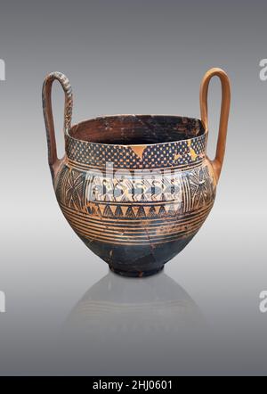 Geometrische Periode griechischen Keramik Kantharos mit Vögeln Design, Asine Barboana Kammergrab N I , 730-690 v. Chr. . Archäologisches Museum Nafplion.: Gegen gr Stockfoto