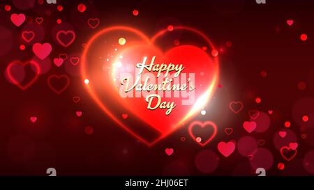 Valentinstag Grußkarten, leuchtend rot Gold Herz-Form auf dunkelroten Bokeh Hintergrund. Happy Valentinstag Urlaub Hintergrund. Glänzendes Gold Stock Vektor