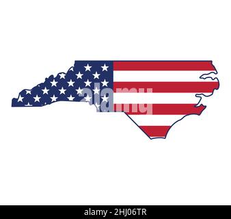 north carolina State Shape Karte Umriss mit usa Flagge vereinfacht Symbolvektor isoliert auf weißem Hintergrund Stock Vektor