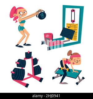 Retro Cartoon Workout Aufkleber Vektor-Illustration. Stock Vektor