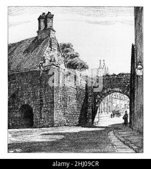 Schwarz-Weiß-Illustration; Römisches Tor aus dem 3rd. Jahrhundert; Newport Arch, Lincoln, Lincolnshire. Bleistiftzeichnung von Frederick Landseer Maur Griggs Stockfoto