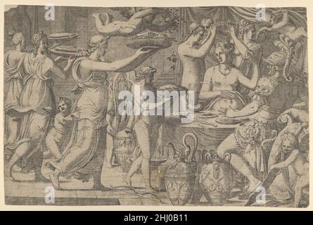 Mars und Venus, serviert von Amor und den Grazien 1545–50 Léon Davent. Mars und Venus, serviert von Amor und den Grazien 700439 Stockfoto