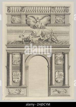 Triumphbogen, aus 'Éloges et disresses sur la triomphante réception du Roy en sa ville de Paris ...' von Jean-Baptiste de Machault 1629 Melchior Tavernier. Triumphbogen, aus 'Éloges et disresses sur la triomphante réception du Roy en sa ville de Paris ...' von Jean-Baptiste de Machault 699952 Stockfoto