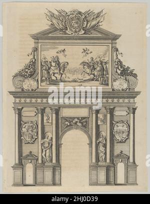 Triumphbogen, aus 'Éloges et disresses sur la triomphante réception du Roy en sa ville de Paris ...' von Jean-Baptiste de Machault 1629 Melchior Tavernier. Triumphbogen, aus 'Éloges et disresses sur la triomphante réception du Roy en sa ville de Paris ...' von Jean-Baptiste de Machault 700323 Stockfoto