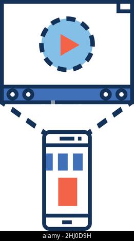 Videowiedergabe auf dem Smartphone-Bildschirm. Symbol für die App des Multimedia-Players Stock Vektor