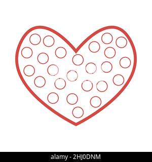 Lineare Zeichnung des menschlichen Herzens. Modische, minimalistische Illustration. Liebessymbol. Abstrakter roter Umriss. Herz gefüllt mit kleinen Kreisen. Unterschiedliche Gefühle und Stock Vektor