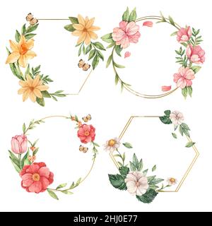 Aquarell Blumenrahmen Set Vektor Illustration. Stock Vektor