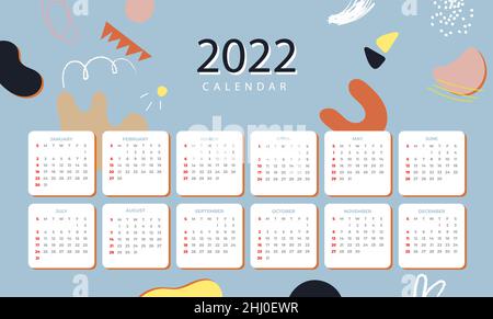 Flache 2022 Kalendervorlage Vektor-Illustration. Stock Vektor