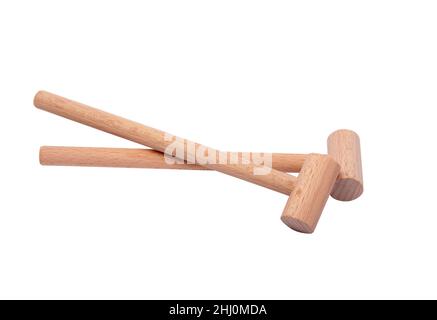 Hölzerne Trommeln Drumsticks isoliert auf dem weißen Stockfoto