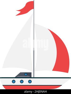 Yacht-Symbol. Niedliches Schiff mit Segeln. Seeboot Stock Vektor