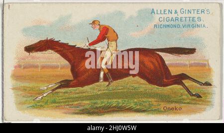 Oneko, aus der World's Racers-Serie (N32) für Allen & Ginter Zigaretten 1888, herausgegeben von Allen & Ginter American Trade Cards aus der 'World's Racers'-Serie (N32), 1888 in einem Satz von 50 Karten herausgegeben, um die Marken Allen & Ginter zu bewerben. Oneko, aus der World's Racers-Serie (N32) für Allen & Ginter Cigarettes. 1888. Kommerzielle Farblithographie. Herausgegeben von Allen & Ginter (Amerikaner, Richmond, Virginia) Stockfoto