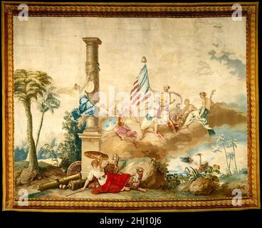 Amerika aus einem Satz der vier Kontinente gestaltet ca. 1786, gewebt 1790–91 Jean Jacques François Le Barbier Französisch Dieses Werk wurde von Louis XVI. In Auftrag gegeben und gehört zu einem Satz von vier Wandbehängen (1978.404.1–.4) und 56 Möbelpolstern (1978.404.4a–c–.18a–c), die die vier Kontinente Amerika, Europa, Asien und Afrika darstellen. Amerika aus einer Reihe von vier Kontinenten 206743 Stockfoto