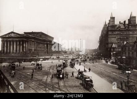 Vintage-Fotografie, Ende 19th, Anfang 20th Jahrhundert, Ansicht von 1895 - St George's Hall und Lime Street, Liverpool Stockfoto