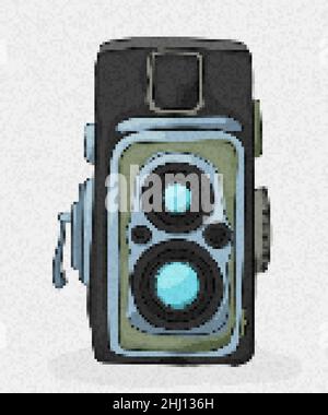 Pixel Art Vintage Kamera-Symbol, Vektor-Illustration Stock Vektor