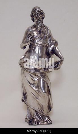 Figur eines Heiligen Ca. 1630–40 Francesco Mochi zugeschrieben der Stil der Figur entspricht den großformatigen Skulpturen von Francesco Mochi (1580–1654). Es war wahrscheinlich einmal Teil eines silbernen Tabernakels. Figur eines Heiligen. Francesco Mochi (1580–1654) zugeschrieben. Italienisch, Rom. Ca. 1630–40. Silber. Skulptur-Miniatur Stockfoto