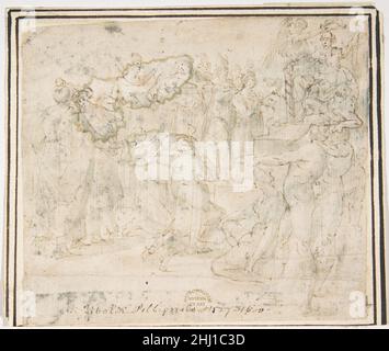 Das Urteil Salomos 1624–63, das Francesco Allegrini auf Italienisch zugeschrieben wird. Das Urteil Salomos 338042 Stockfoto