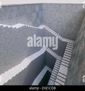 Abstrakte Betonkonstruktion mit Treppen. 3D Hintergrund rendern Stockfoto
