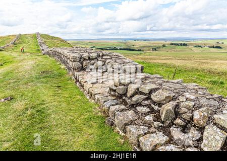 Hadrians Wall at Caw Gap, Shield on the Wall, Northumberland Großbritannien Stockfoto