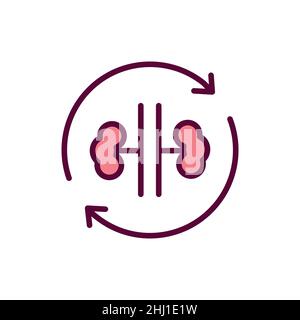 Symbol für die Farblinie der Nierentransplantation. Isoliertes Vektorelement. Skizzieren Sie das Piktogramm für Webseite, mobile App, Promo Stock Vektor