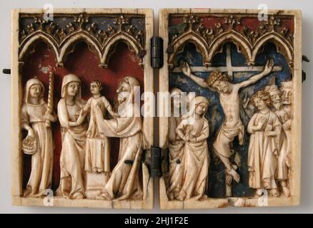 Diptychon mit Darstellung Christi im Tempel und Kreuzigung 14th Jahrhundert Französisch. Diptychon mit Darstellung Christi im Tempel und Kreuzigung 467471 Stockfoto