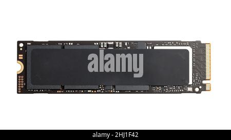 Closeup NVME m2 SSD (Solid State Drive) Hochleistungs-Datenspeicher auf weißem Hintergrund isoliert Stockfoto