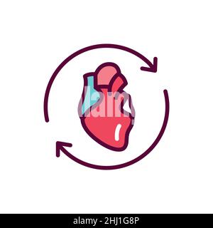 Symbol für die Farblinie der Herztransplantation. Isoliertes Vektorelement. Skizzieren Sie das Piktogramm für Webseite, mobile App, Promo Stock Vektor