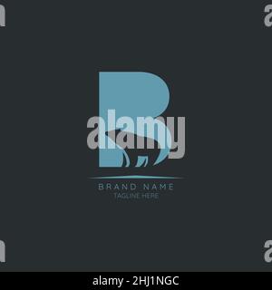 Logo-Vorlage Buchstabe B mit eingearbeittem Bär. Negativer Raum abstrakter Stil moderner Vektor bearbeitbar Stock Vektor
