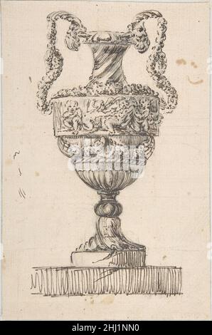 Entwurf für eine Vase (recto); Skizze einer kleinen Vase (verso) ca. 1752 Jacques François Joseph Saly Französisch. Entwurf für eine Vase (recto); Skizze einer kleinen Vase (verso) 343240 Stockfoto