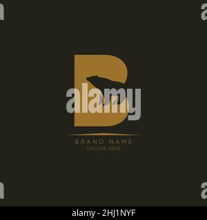 Logo-Vorlage Buchstabe B mit eingearbeittem Bär. Negativer Raum abstrakter Stil moderner Vektor bearbeitbar Stock Vektor