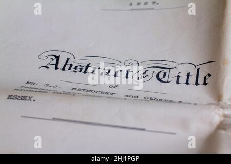 Abstract of the Title, Form used in property purchases, Abstract of title is a record of title history of property or Assets Stockfoto