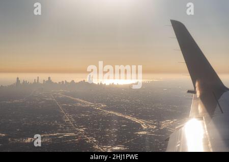 Landung auf dem Flughafen Chicago O'Hare Stockfoto