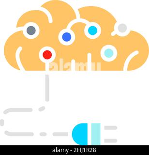 Verbundenes Gehirn zu Leiterplatte, künstliche Intelligenz, digitales Denken weiße Linie Symbol. Stock Vektor