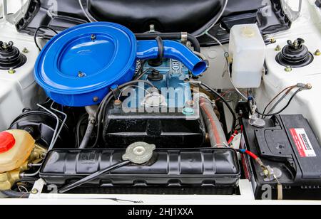 Ford Escort MK1 Mexico Engine Bay. Stockfoto