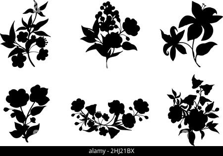 Vektor-Satz von Tinte Zeichnung Wildpflanzen, Kräuter und Blumen, monochrome künstlerische botanische Illustration. Stock Vektor